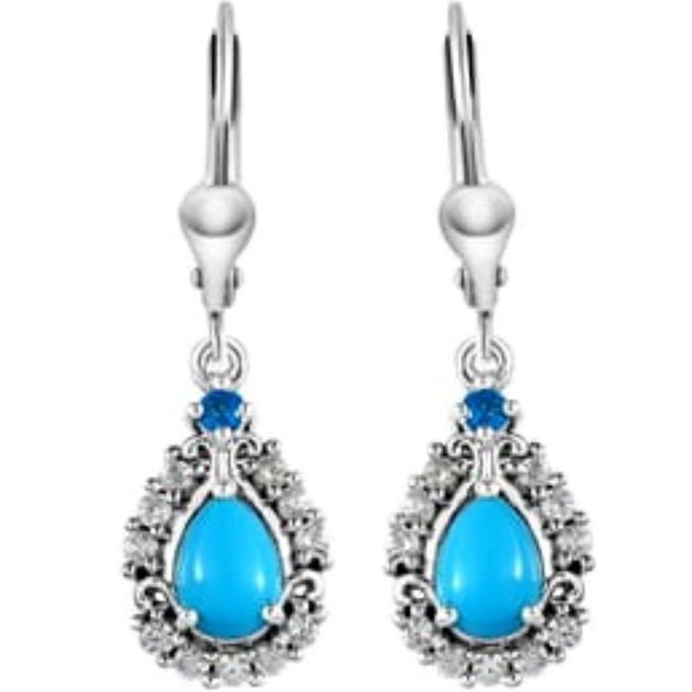 Genuine Sleeping Beauty Turquoise and Multi Gemstone Lever Back SS Earrings NWT